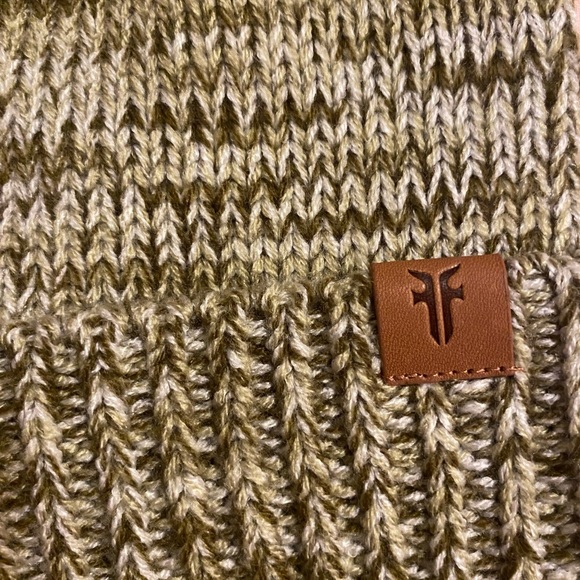 Frye Olive Knit Beanie with Pom and Brown Leather Wristlet - Picture 4 of 7